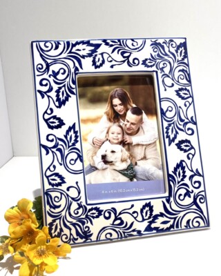 Elements 4 x 6  Blue & White Paisley Ceramic Photo Frame 