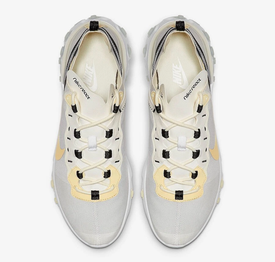 NIKE REACT ELEMENT 55 SZ 6 OFF WHITE SOFT YELLOW RUNNING WMNS 7.5 BQ6168-101 - Image 4 of 4