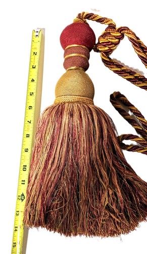 Tassel Very Large 14" Long Maroon/Gold Home Décor Drapery Tie-Back Used - Picture 7 of 10