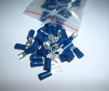 25 Wire Spade Fork Connector Blue Vinyl Terminal #6 Car Audio Speaker Amp New