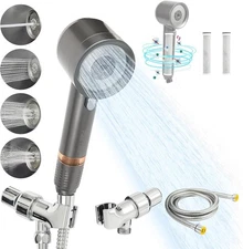 Shower Filter for Hard Water, 2 Carbon Filters, Hose Bracket with 4 Spray Modes