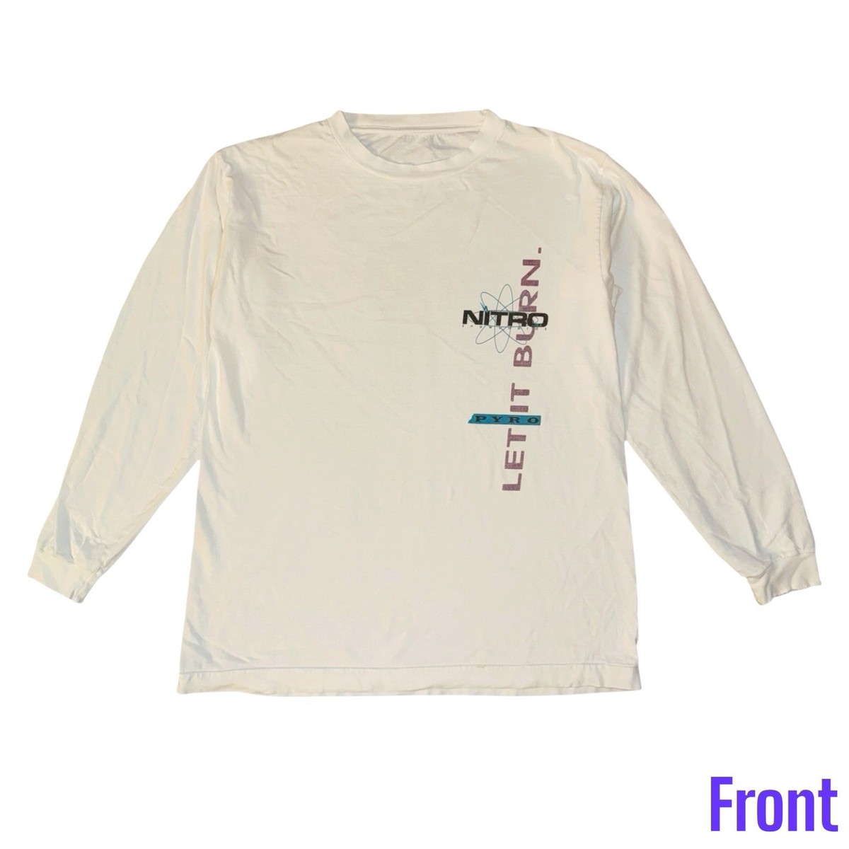 Vintage Nitro Pyro T Shirt Size L White 90s Snowboard Single Stitch Graphic Tee View 2