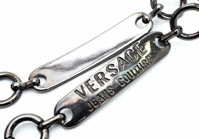 Gianni Versace Jeans Couture Metal Logo Plate Chain Belt Metal Engraved 87cm
