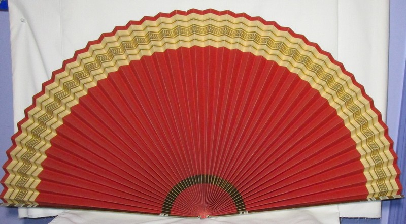 Vintage fireplace and background 38" span accordion fan Indiana 19 1/2" tall