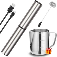 Electric Milk/Coffee Frother, Basecent Rechargeable Handheld Foam Silver 