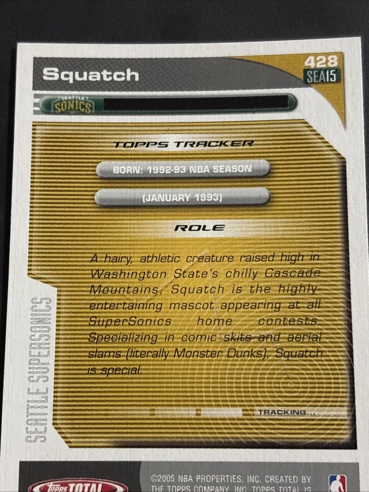 2004-05 Topps Total Basketball Card #428 Squatch Sonics Mascot - Image 3 of 4