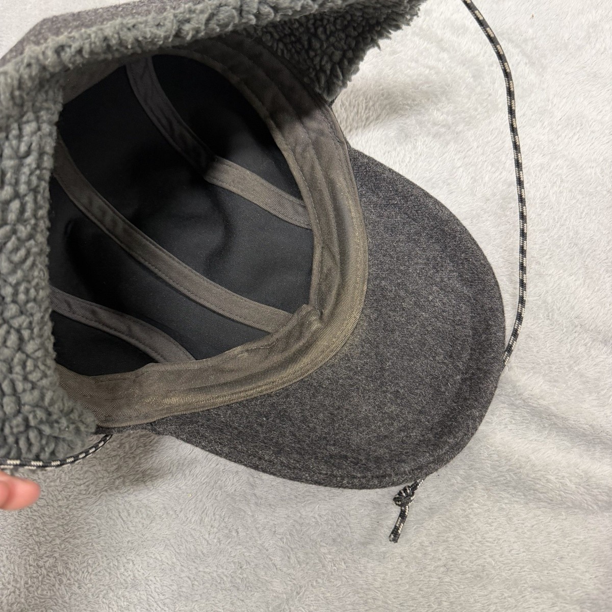 Patagonia Recycled Wool Ear Flap Cap Sherpa Cap Gray Outdoor Winter View 6