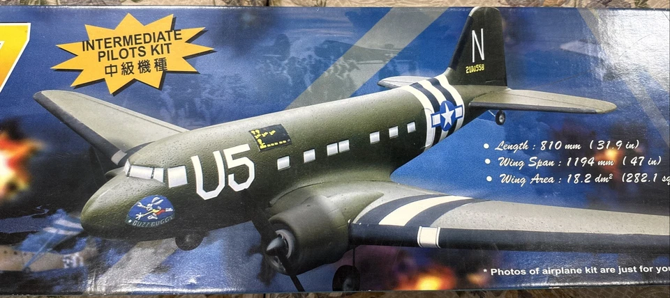 GWS C-47 'SKYTRAIN' RADIO CONTROL ARF KIT SILVER 47 INCH WINGSPAN KIT B12 - Image 3 of 4