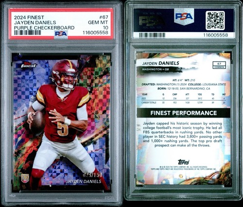2024 Topps Finest Purple Checkerboard Refractor Jayden Daniels RC /150 PSA 10