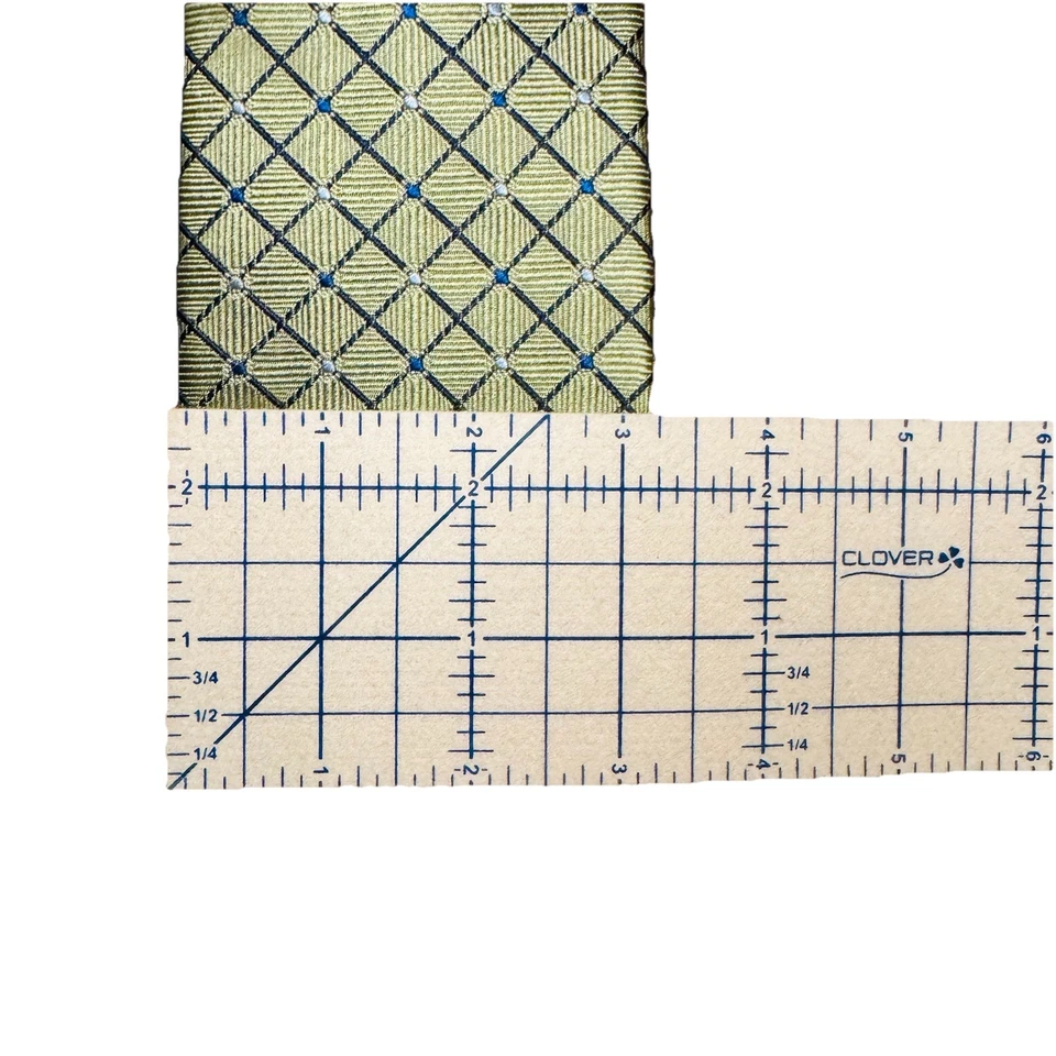 Corbata Condesa Mara Verde Azul Marino Estampado Geométrico 100% Seda 59" x 3.25" Hecha a Mano Lujo Foto 2 de 4