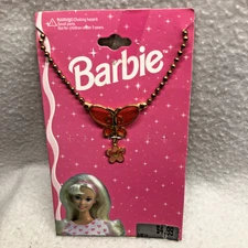 Vintage 1997 Mattel Barbie Butterfly Necklace Flower Charm Barbiecore Kidcore
