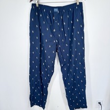 Polo Ralph Lauren Mens Sleep Pants XL 100 Cotton Allover Pony Pajama Navy Blue