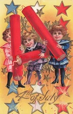 July 4th, Nash No 4-3 Gold, Children with Large Firecrackers