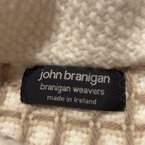 John Branigan Weavers Beige Geo Shawl Collar Wool Blend Poncho Knit Ireland Med - Picture 3 of 9