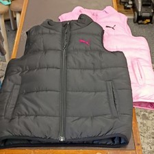 PUMA Girls M Puffer Vest Full Zip Insulated Pockets Black Pink Quilted