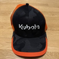 KUBOTA Mesh Back Trucker Hat Adjustable Camo Cap Black Orange Logo K Products