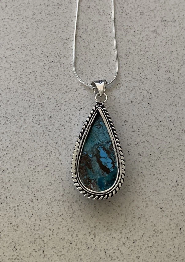 Collar Colgante de Piedras Preciosas Turquesa - Chapado en Plata de Ley 925 - Nuevo Foto 4 de 4