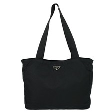 PRADA Nylon Shoulder Tote Bag Black Silver