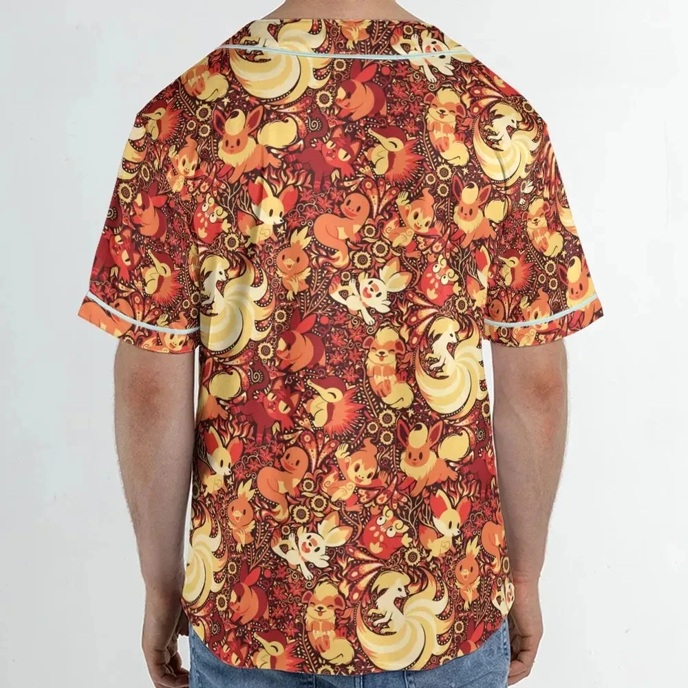 Pokemonn Fire Pattern Unisex Baseball Jersey