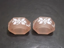 Pair 1970's Westmoreland Pink Satin Glass Hexagon Napkin Rings