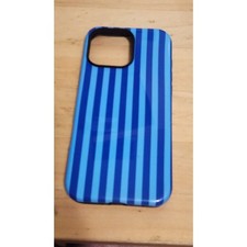 Preppy Blue Vertical Striped Protective Phone Case for iPhone 15