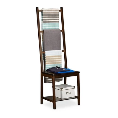 Porte-serviette en bambou support à serviettes sur pieds écologique marron foncé - Photo 1/4