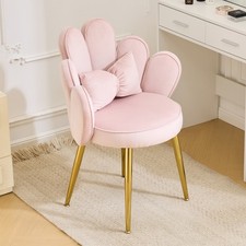 Petal Makeup Vanity Chair with Back Flower Cute Girls Desk Chair Comfy No Wheels