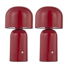 Set of 2 Modern Red LED Rechargeable Touch Table Lamps Bedside Lights