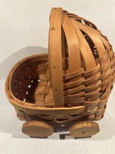 Wicker Baby Doll Carriage Stroller Buggy Wood Wheels Lattice Pattern Vintage