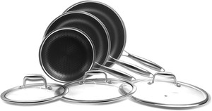 6-Piece Frying Pan Set 8 10 and 12 Inch Frying Pans Hybrid Nonstick 18/10 Sta