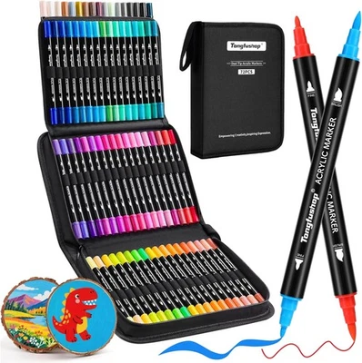 Tongfushop 72 Colours Acrylic Paint Pens, Non-Toxic Water-Based & Fast-Dry Dual