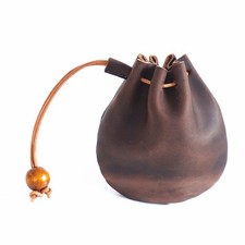 Coffee Leather Wallet Coin Pouch Case Drawstring String Bag Small Purse