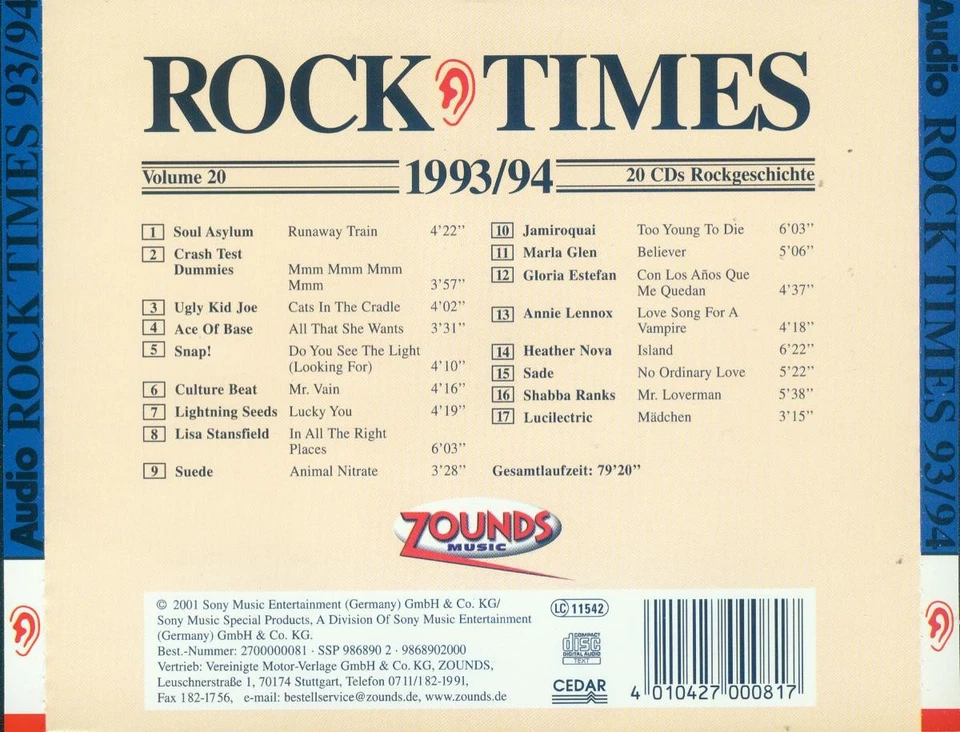 AUDIO ROCK TIMES - 1993/94 - CD - VOL.20 - 40 Jahre Rockgeschichte - Bild 2 von 2