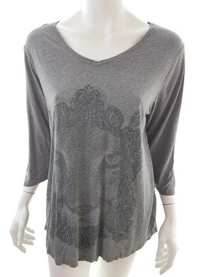 ZIZZI Damen Tunika Bluse Gr. S Grau Viskose 3/4 Ärmel Leopardenmuster