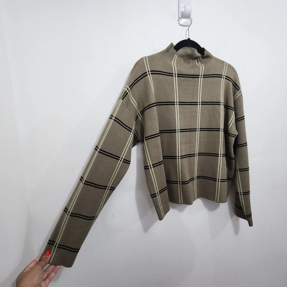 Suéter Max Studio Ventana Rayas Cuello Simulado Verde Salvia Elastizado Tejido Talla XL Foto 4 de 4