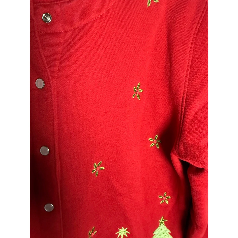 Clásico Elementos Árbol de Navidad Muñeco de Nieve Bordado Sudadera Cárdigan Mujer M Foto 3 de 4