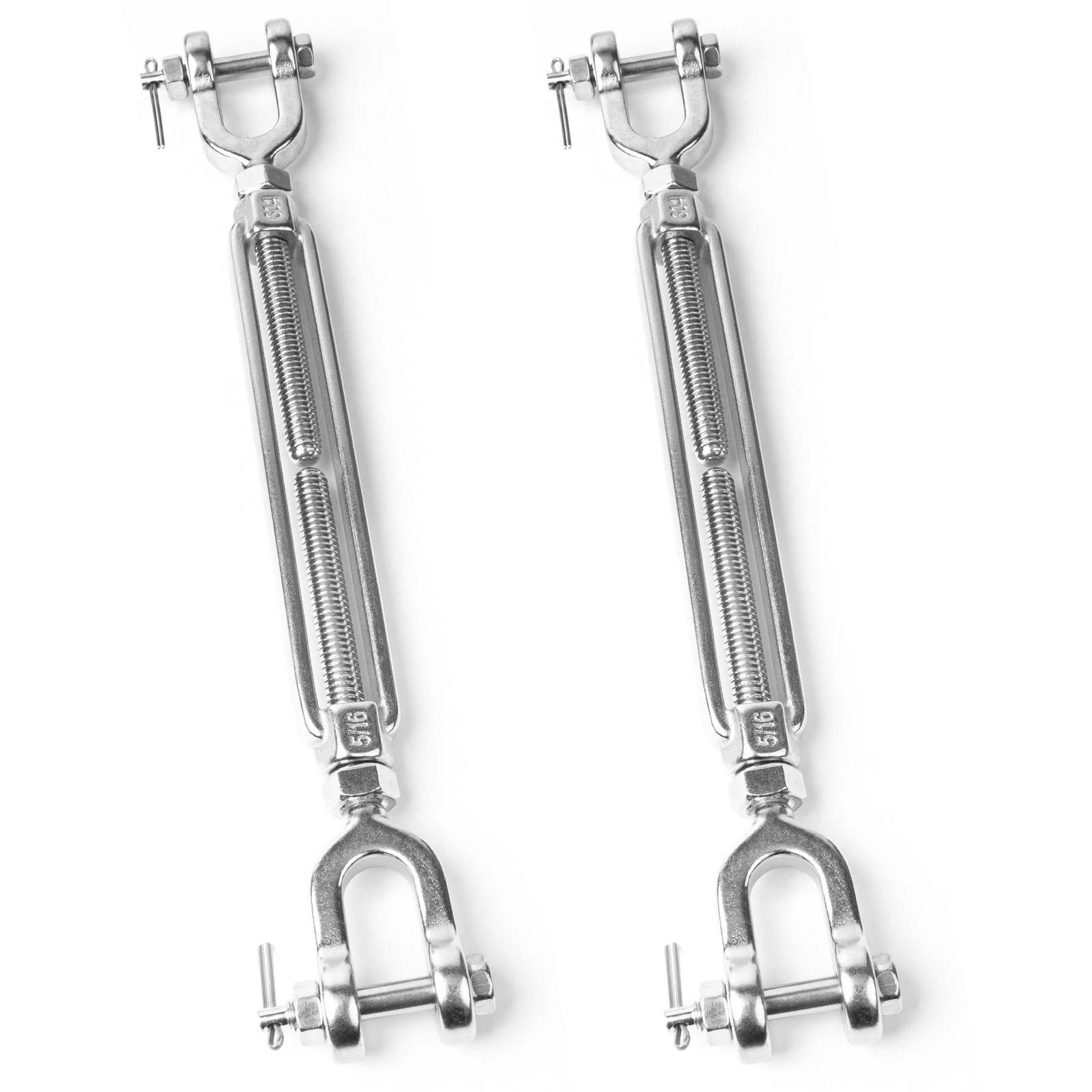 2 PCS M8 Turnbuckle 5/16" 304 Stainless Steel Jaw and 5/16"-2 Pack, Silver