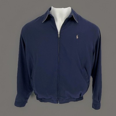 Polo Ralph Lauren Jacket Mens Large Blue Lined Windbreaker Elastic Hem Pony Logo