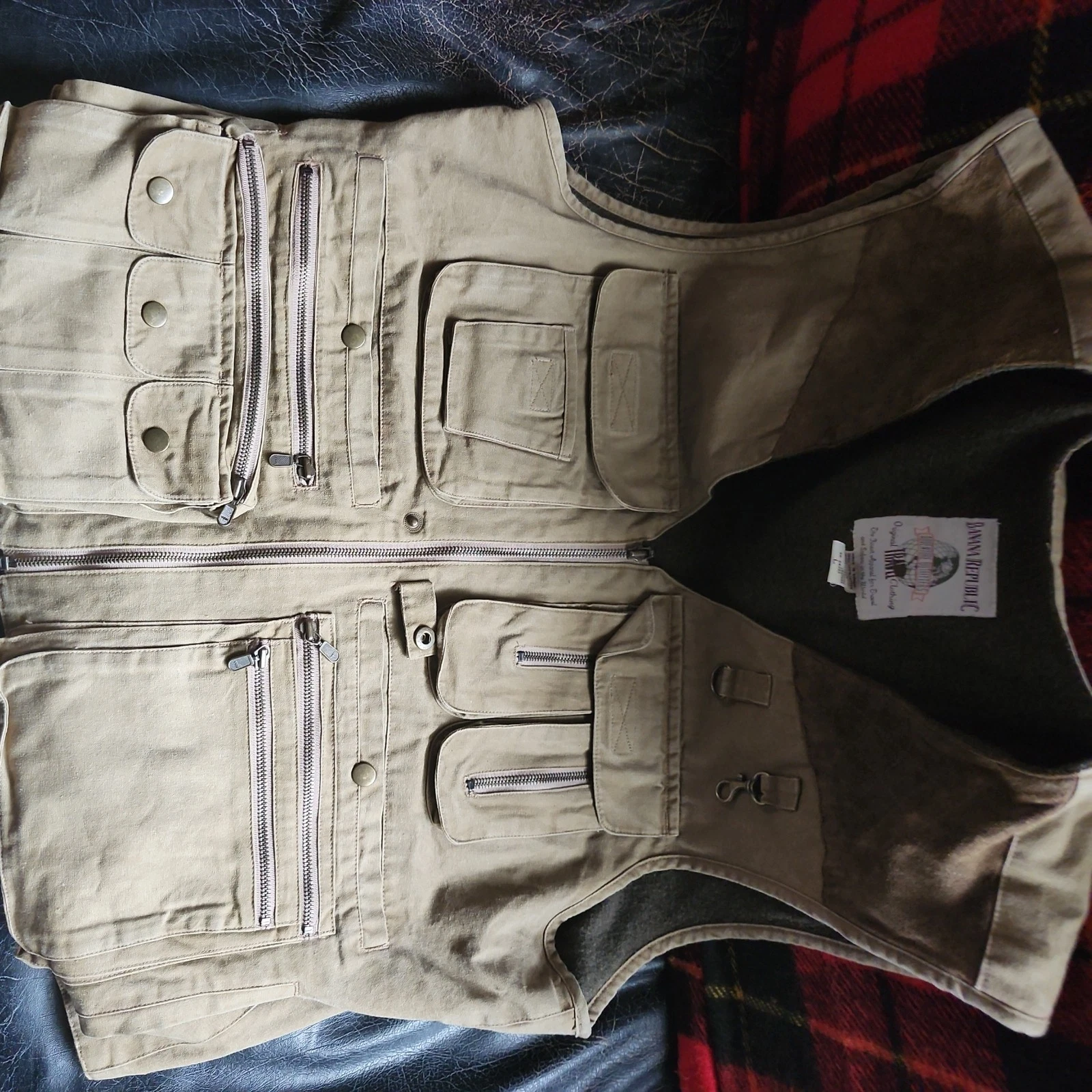 Vintage Banana Republic Vest Mens Large Beige Safari Utility Multi Pocket 90s