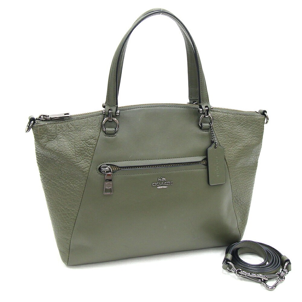 Coach Khaki Leather 2Way Shoulder Crossbody Bag with Logo 56818