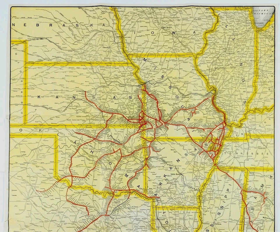 Mapa 1930 ferrocarril de San Luis y San Francisco - Texas - Oklahoma - original grande Foto 3 de 3