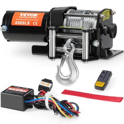 4000lb Electric Winch with Steel Cable & Remote Control, IP55 Waterproof