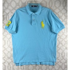 Polo Ralph Lauren Big Pony Men Large Light Blue Excellent Cotton Mesh Polo Shirt