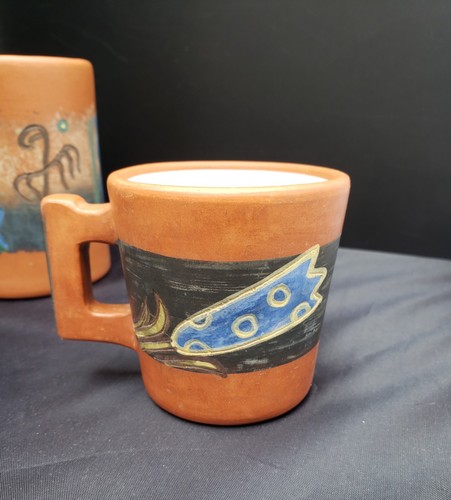 Seminario Urubamba Cusco Peru Earthenware Coffee Mugs Rustic Native Art set of 2 - Picture 13 of 17