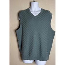 Roundtree Yorke Mens XL Sweater Vest Green Textured Chevron Knit V Neck Cotton