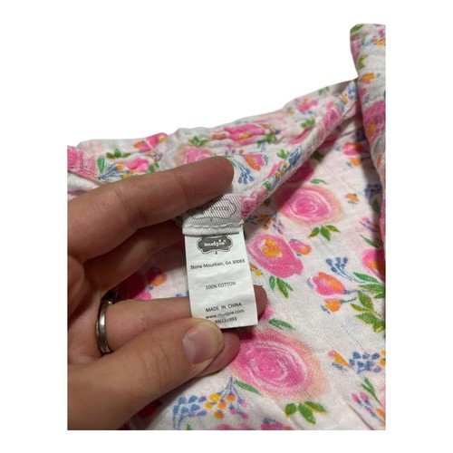 Mudpie Pink Floral Muslin Swaddle Baby Blanket Cotton Roses - Picture 2 of 4