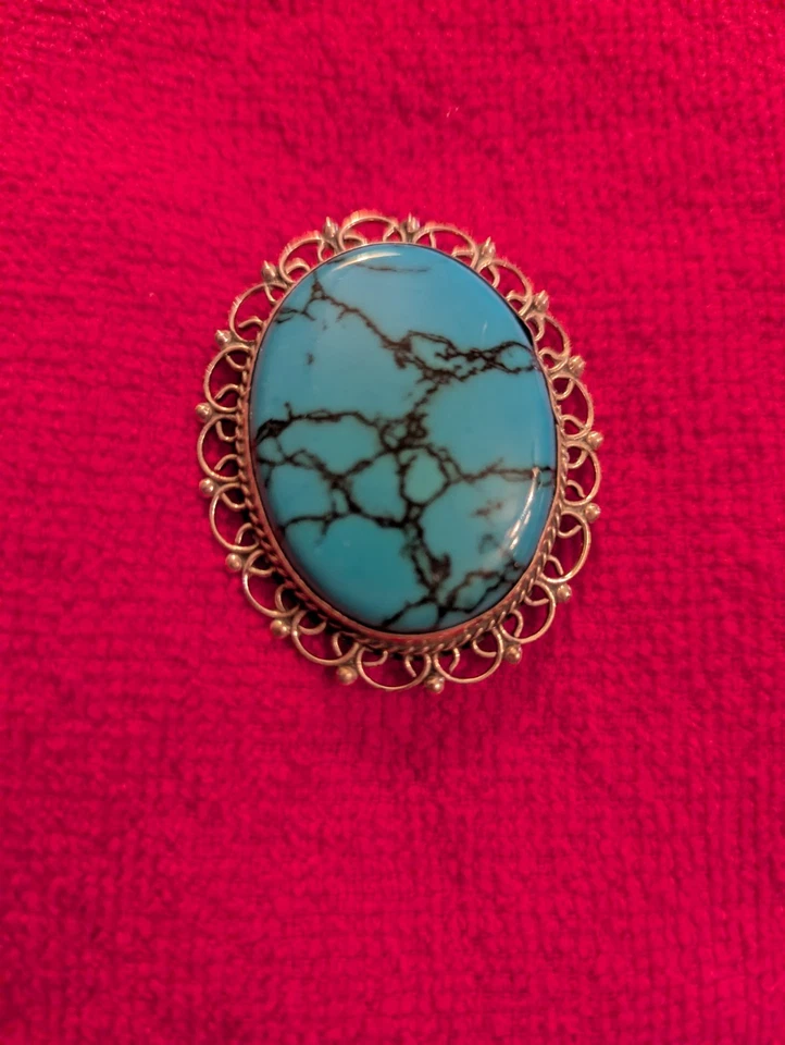 复古纳瓦霍纯银绿松石吊坠/胸针 — 第 2/3 张图片