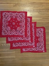 4 Vintage Red Bandanas RN-15187 Made In USA 100 Cotton 21  x21  