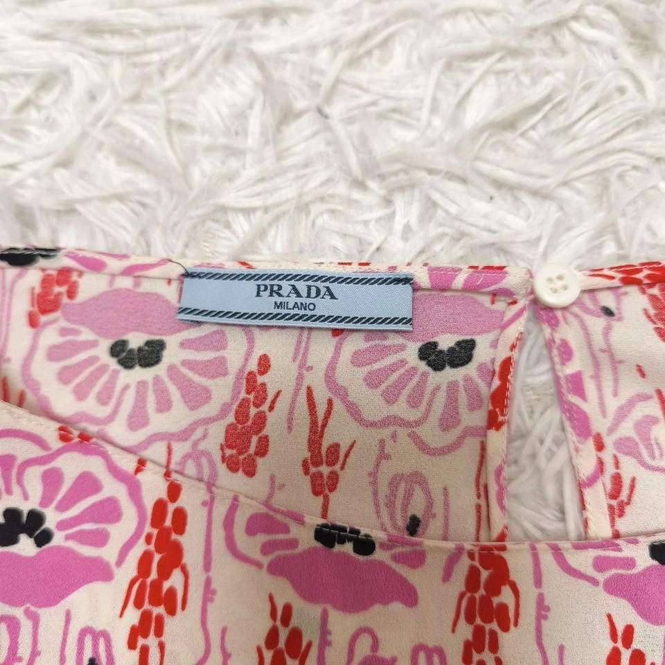 USADA [EXCELENTE ESTADO] BLUSA ELÁSTICA FLORAL CON VOLANTES PRADA, TALLA 42, ROSA G Foto 3 de 4