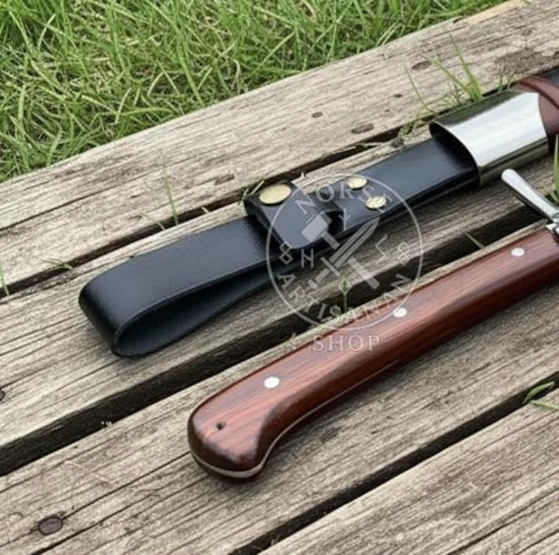 Выкованный вручную средневековый меч-мессер | лезвие из углеродистой стали с кожаными ножнами - Изображение 2 из 4